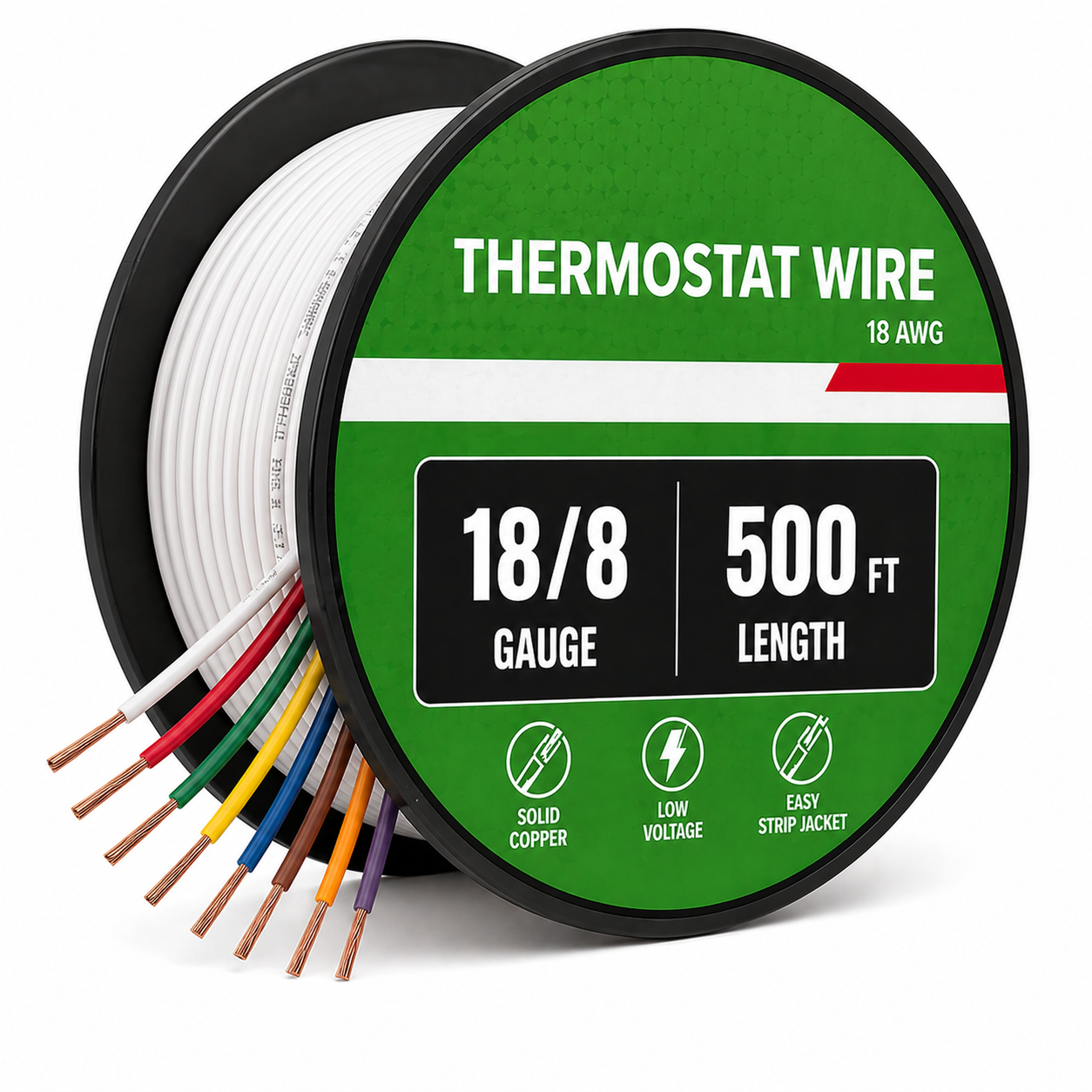 18/8 Thermostat Wire (18 AWG, 8 Conductor) | HVAC Control Wire | 500 Ft Roll
