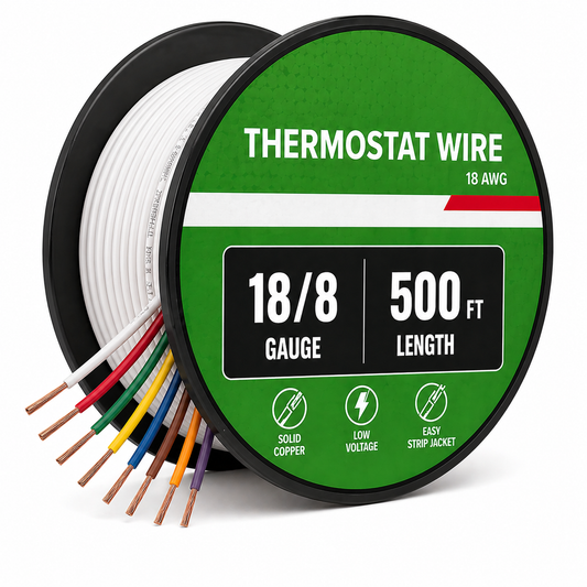 18/8 Thermostat Wire (18 AWG, 8 Conductor) | HVAC Control Wire | 500 Ft Roll