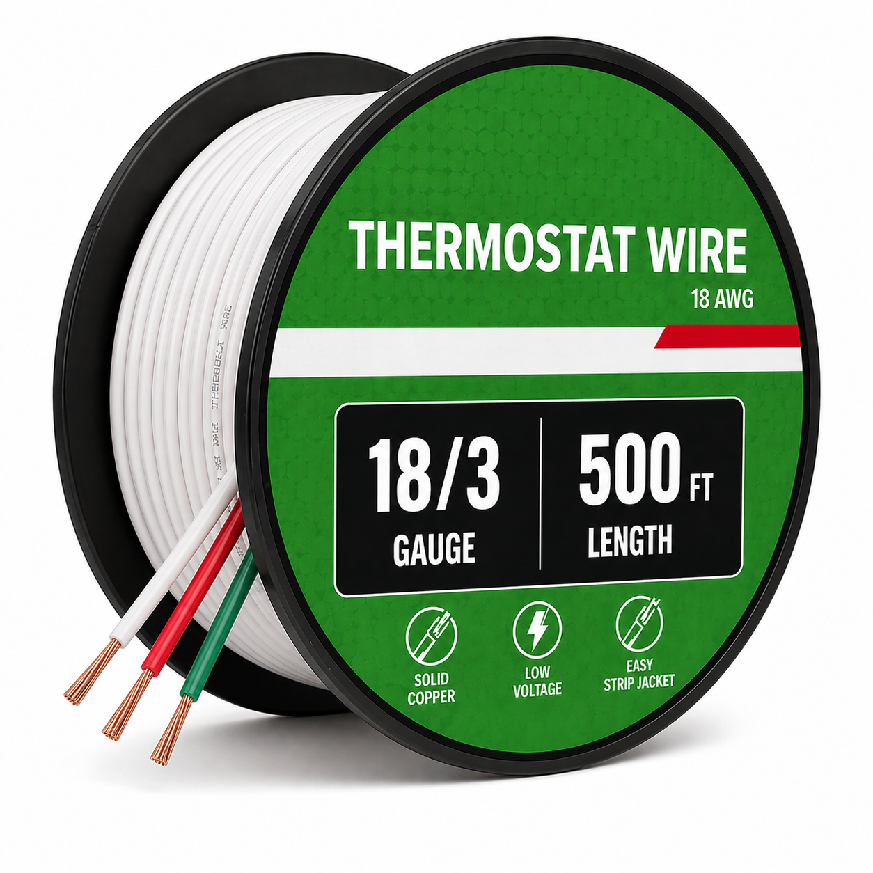 18/3 Thermostat Wire (18 AWG, 3 Conductor) | HVAC Control Wire | 500 Ft Rol