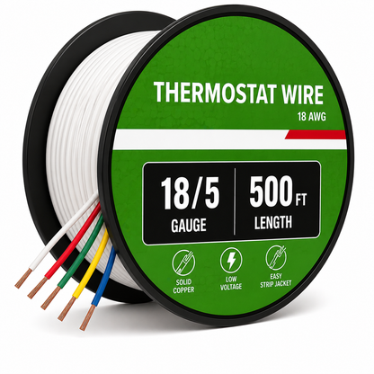 18/5 Thermostat Wire (18 AWG, 5 Conductor) | HVAC Control Wire | 500 Ft Roll